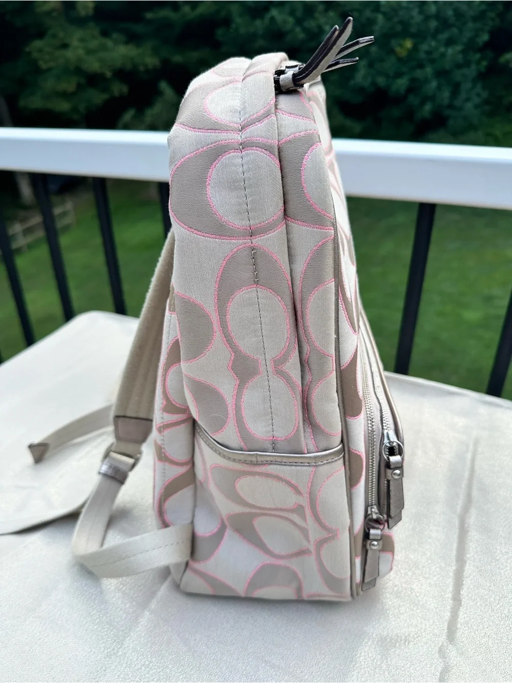 Coach Signature Canvas Backpack in Pink and Taupe